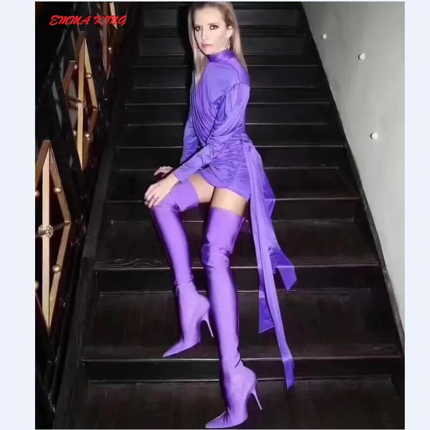 Emma King Purple Thigh High Boots Candy Color Over The Knee Shoes Women Sexy Thin High Heel Pointed Toe Elastic Sock Long Botas
Emma King Purple Thigh High Boots Candy Color Over The Knee Shoes Women Sexy Thin High Heel Pointed Toe Elastic Sock Long Botas