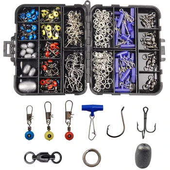 172pcs/Box Including Circle Hooks Treble Hooks Egg Sinker Weights Swivels Sinker Slides Rings Fishing Accessories Tackle Box Set
172pcs/Box Including Circle Hooks Treble Hooks Egg Sinker Weights Swivels Sinker Slides Rings Fishing Accessories Tackle Box Set