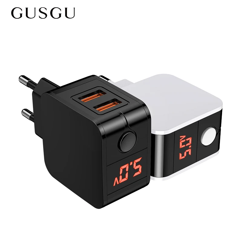 GUSGU USB зарядное устройство со светодиодным дисплеем двойной быстрый адаптер для