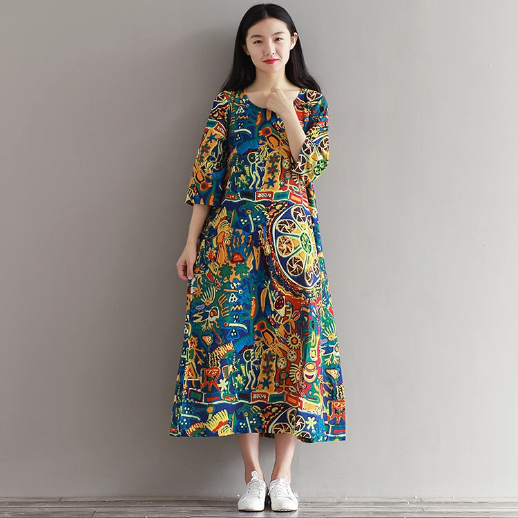 2018 Summer Plus size cotton linen vintage Nation style print loose casual long dress women vestidos robe femme dresses
2018 Summer Plus size cotton linen vintage Nation style print loose casual long dress women vestidos robe femme dresses