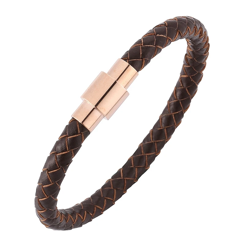 Trendy Bracelet Women Men Jewelry Retro Brown Braided Leather Wristband Bracelet Rose Gold Color Magnetic Clasp Bangles SP0252Z
Trendy Bracelet Women Men Jewelry Retro Brown Braided Leather Wristband Bracelet Rose Gold Color Magnetic Clasp Bangles SP0252Z