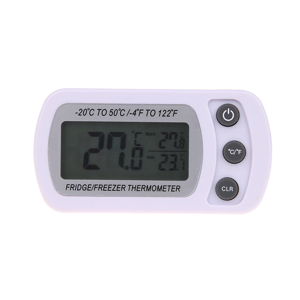 Image Refrigerator Thermometer Waterproof  IPX3 LCD Digital Freezer Refrigerator Thermometer Tool Hanging Hook Stand White