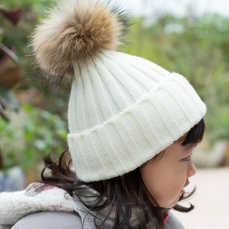 baby caps fur pompom