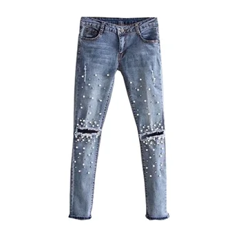 Women Stretch Denim Pencil Pants Casual Slim Fit Rivet Pearl Jeans Summer Long Trousers Low Waist Cowboy Knee Hole Ripped Jeans
Women Stretch Denim Pencil Pants Casual Slim Fit Rivet Pearl Jeans Summer Long Trousers Low Waist Cowboy Knee Hole Ripped Jeans