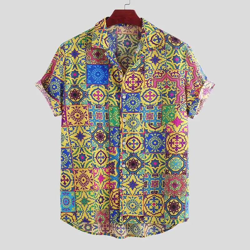Summer Printing Mens Hawaiian Shirt Beach Breathable Lapel Neck Casual Blouse Vacation Short Sleeve Ethnic Style Shirts Men 2019
Summer Printing Mens Hawaiian Shirt Beach Breathable Lapel Neck Casual Blouse Vacation Short Sleeve Ethnic Style Shirts Men 2019