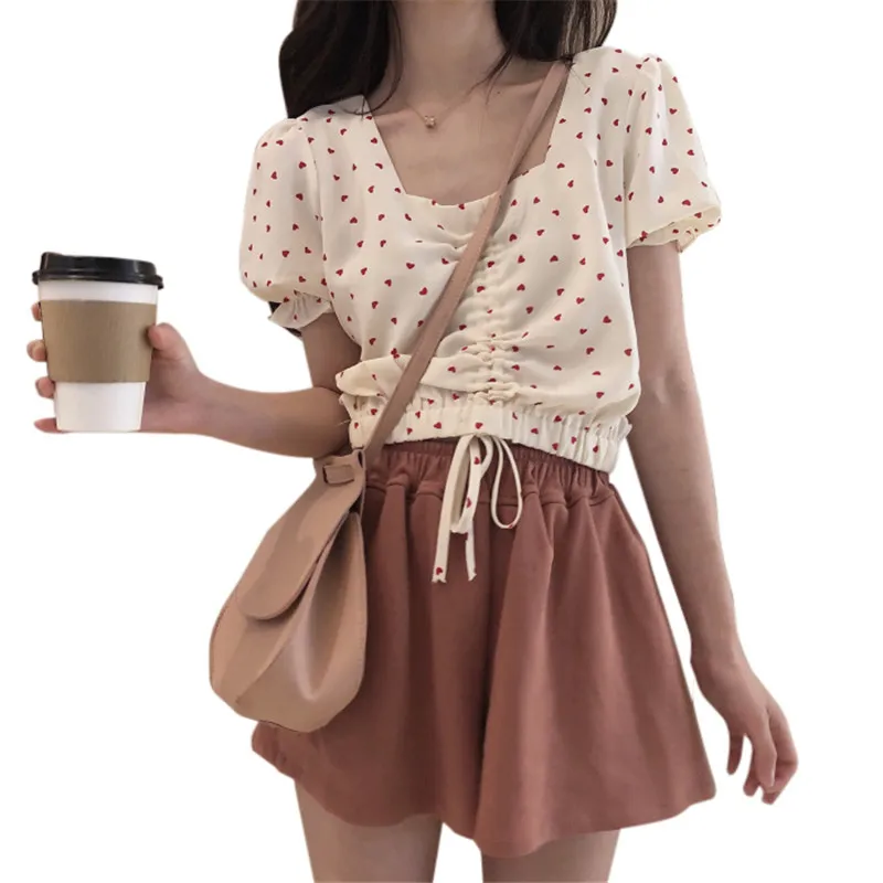 Lychee Girls Sweet Heart Print Women Blouse Lace Up Drawstring Spring Summer Short Sleeve Square Collar Loose Female Shirts
Lychee Girls Sweet Heart Print Women Blouse Lace Up Drawstring Spring Summer Short Sleeve Square Collar Loose Female Shirts
