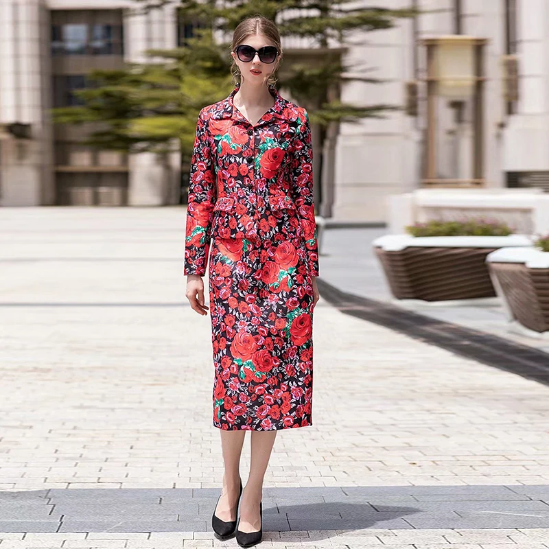 HIGH QUALITY New Fashion 2019 Designer Runway Suit Set Women's Rose Floral Print Jacket Skirt Set
HIGH QUALITY New Fashion 2019 Designer Runway Suit Set Women's Rose Floral Print Jacket Skirt Set