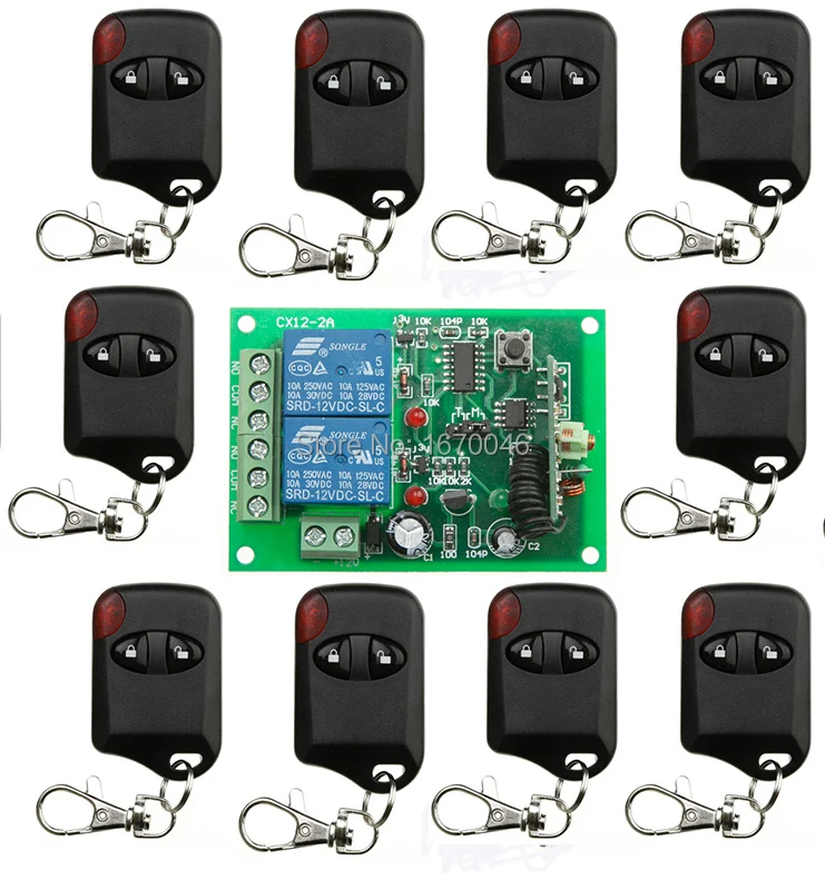 DC12V 10A 2CH 315MHz/433MHZ Wireless RF Remote Control Switch 10* cat eye Transmitter+1*Receiver for Appliances Gate Garage Door
DC12V 10A 2CH 315MHz/433MHZ Wireless RF Remote Control Switch 10* cat eye Transmitter+1*Receiver for Appliances Gate Garage Door