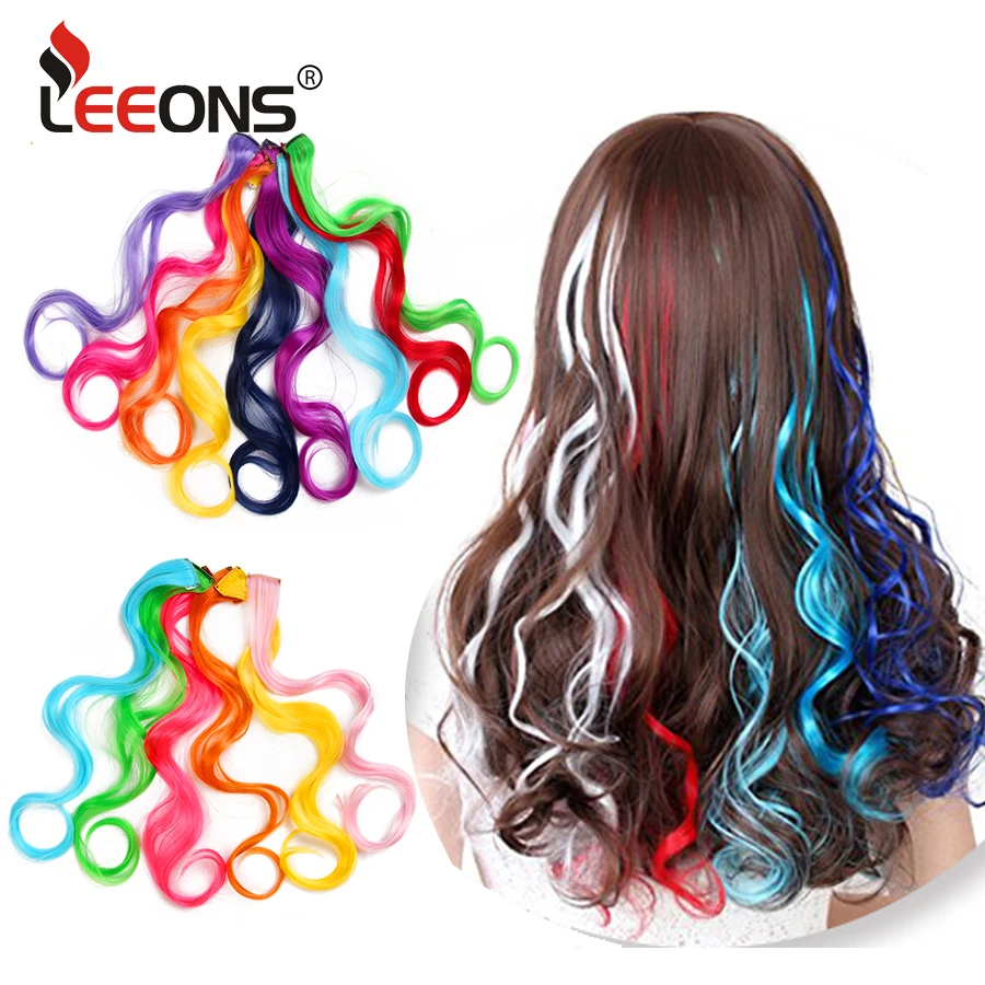 Leeons Long Synthetic Hair Extension Rainbow Extensions Wavy Clip In Natural Fiber 20 inch | Шиньоны и парики