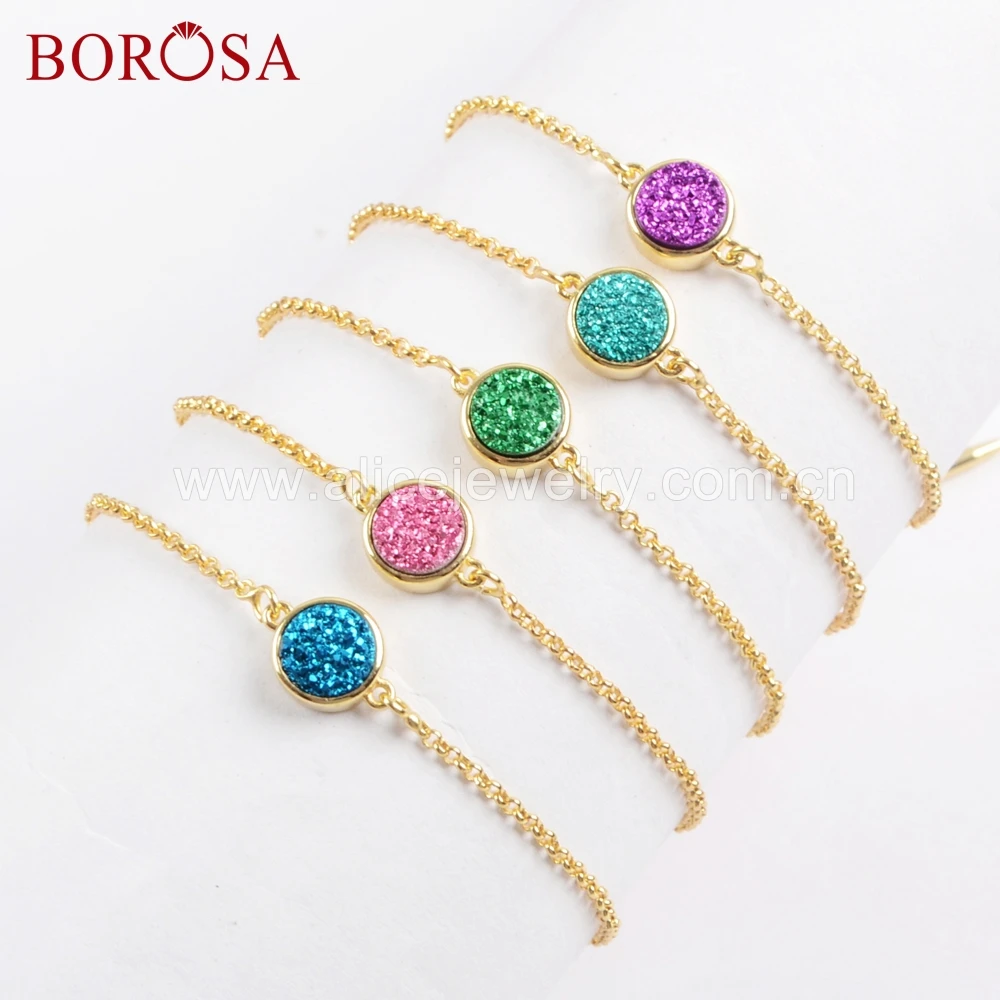 BOROSA Wholesale Druzy Bracelets Titanium Rainbow Agates Drusy Round Gold Filled 9" Adjustable Bracelet gift for lady ZG0368
BOROSA Wholesale Druzy Bracelets Titanium Rainbow Agates Drusy Round Gold Filled 9" Adjustable Bracelet gift for lady ZG0368