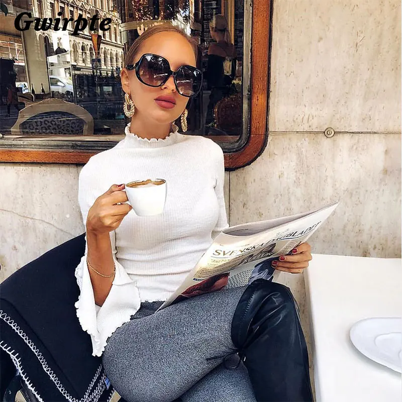 Gwirpte 2019 Autumn Winter T shirt Women Long Sleeve Fashion Ruffle Sleeve Ladies Knitted Tops Casual T-shirts Pullover
Gwirpte 2019 Autumn Winter T shirt Women Long Sleeve Fashion Ruffle Sleeve Ladies Knitted Tops Casual T-shirts Pullover