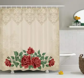 Shabby Chic Shower Curtain Vintage Glamour Background Red Rose Love Attraction Symbol Delicacy Bathroom Set Beige Green
Shabby Chic Shower Curtain Vintage Glamour Background Red Rose Love Attraction Symbol Delicacy Bathroom Set Beige Green
