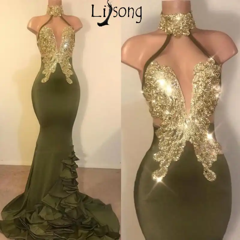 olive green and gold dress