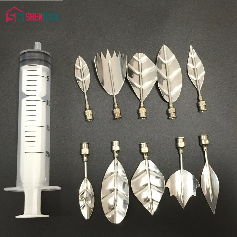 Image New 10 Pcs Set 3D Jelly Art Tools and 1 Pieces Syringes Jelly Cake Jello Art Gelatin Tools Puding Nozzle Leaves