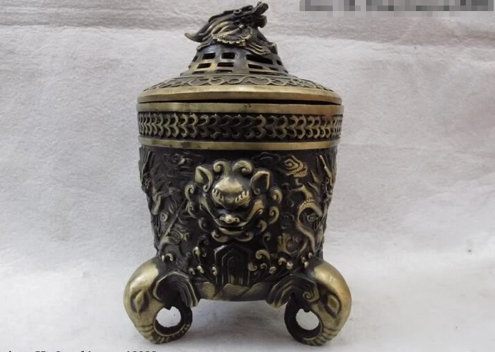 Elegant old S0581 Folk Classic Bronze Copper Elephant legged Dragon Buddhism Censer incense burner statue
Elegant old S0581 Folk Classic Bronze Copper Elephant legged Dragon Buddhism Censer incense burner statue