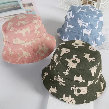 INS Style Cute Baby Cartoon Animal Pattern Sunhat Strap Cotton Fisherman Hat