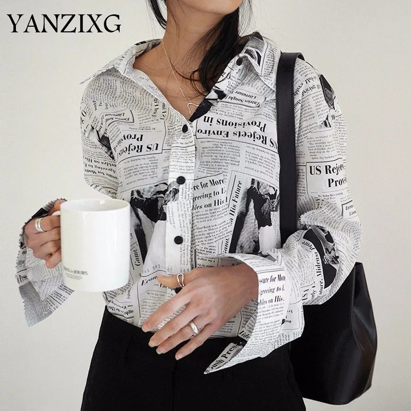 Wkoud Clothes / 2019 New Fashion Long Sleeve Black White Letter Newspaper Print Loose Casual Shirt Women's Blouse Z273
Wkoud Clothes / 2019 New Fashion Long Sleeve Black White Letter Newspaper Print Loose Casual Shirt Women's Blouse Z273