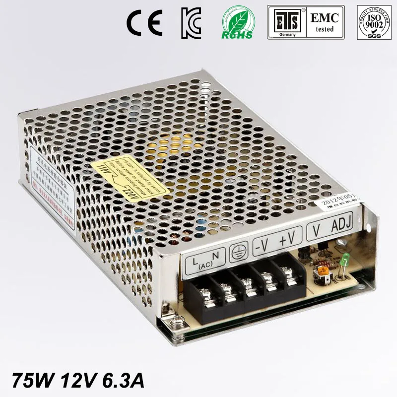 Best quality 12V 6.3A 75W Switching Power Supply Driver for LED Strip AC 100-240V Input to DC 12V free shipping
Best quality 12V 6.3A 75W Switching Power Supply Driver for LED Strip AC 100-240V Input to DC 12V free shipping