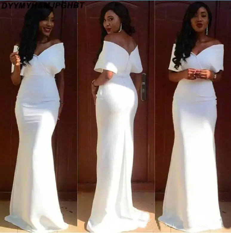 Elegant White Aso Ebi Evening Dresses Mermaid Cap Sleeves Floor Length Long Prom Dress Evening Wear Elegant Formal Gowns Zipper Back