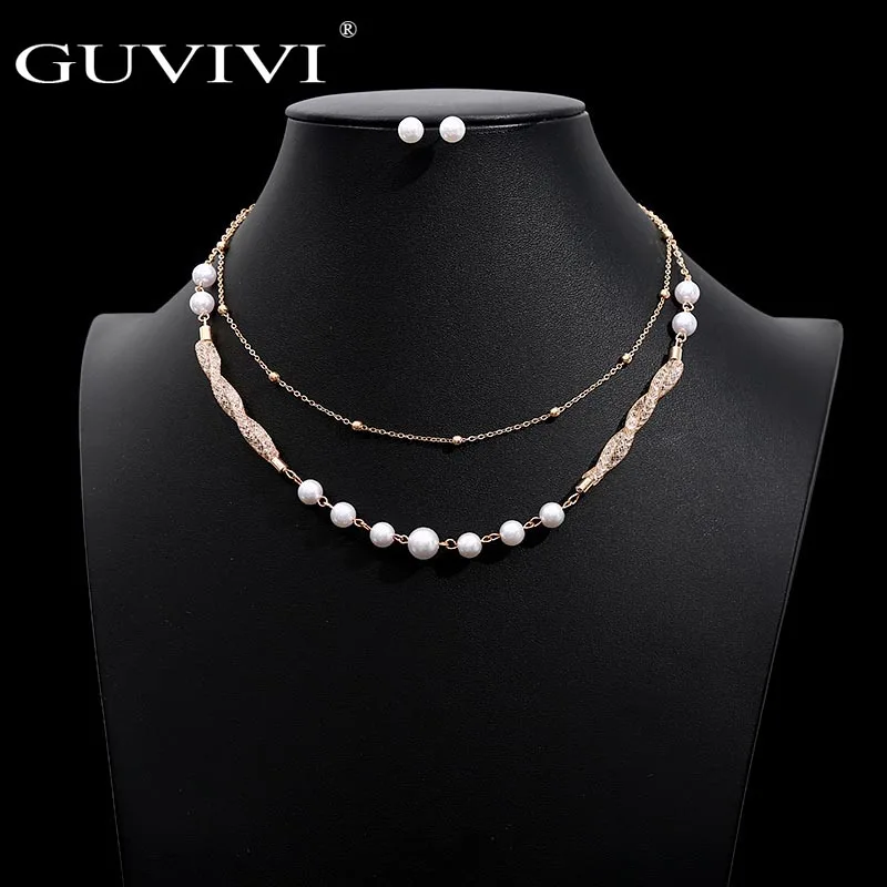 Fashion Imitation Pearl Beads Jewelry Set Gold Color Layers Collares Earring Stud Set Wedding Bridal Jewelry Sets for Women
Fashion Imitation Pearl Beads Jewelry Set Gold Color Layers Collares Earring Stud Set Wedding Bridal Jewelry Sets for Women