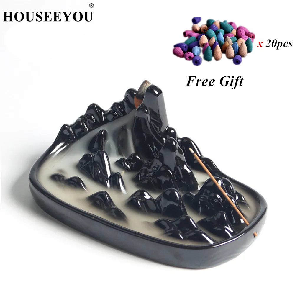 HOUSEEYOU Ceramic Censer Home Decor Creative Mountains Backflow Incense Burner Stick Incense Holder + 20 Pcs Incense Cones
HOUSEEYOU Ceramic Censer Home Decor Creative Mountains Backflow Incense Burner Stick Incense Holder + 20 Pcs Incense Cones