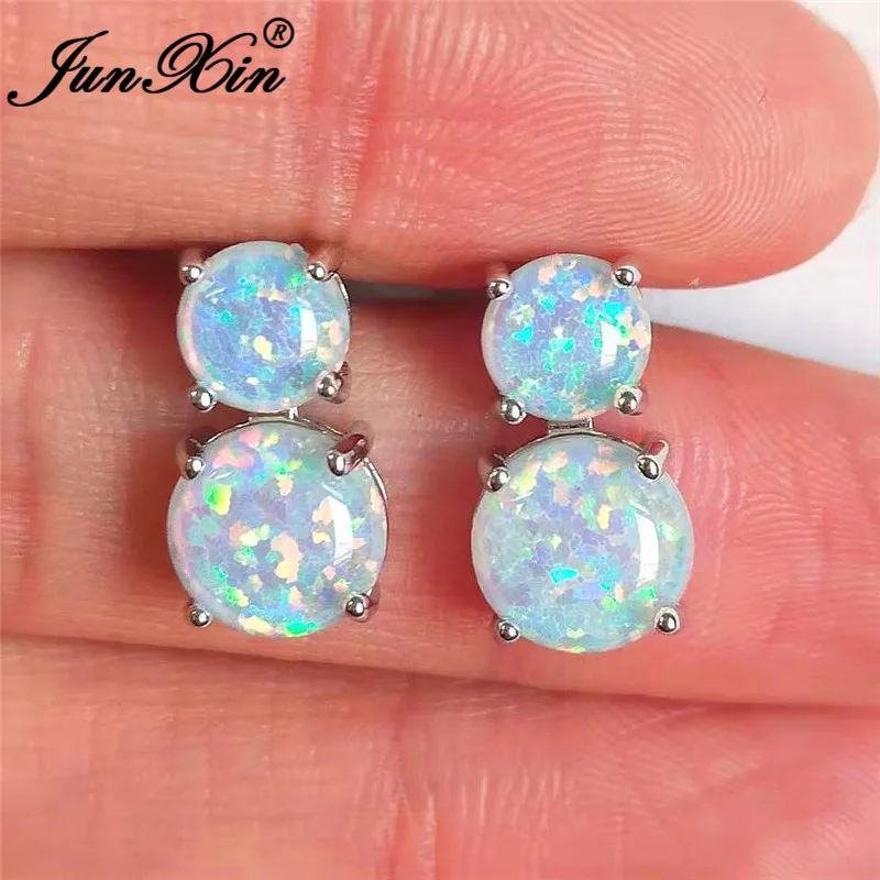 JUNXIN 925 Sterling Silver Filled White Fire Opal Earrings For Women Round Double Stone Gourd Stud Earrings Female Wedding Studs
JUNXIN 925 Sterling Silver Filled White Fire Opal Earrings For Women Round Double Stone Gourd Stud Earrings Female Wedding Studs