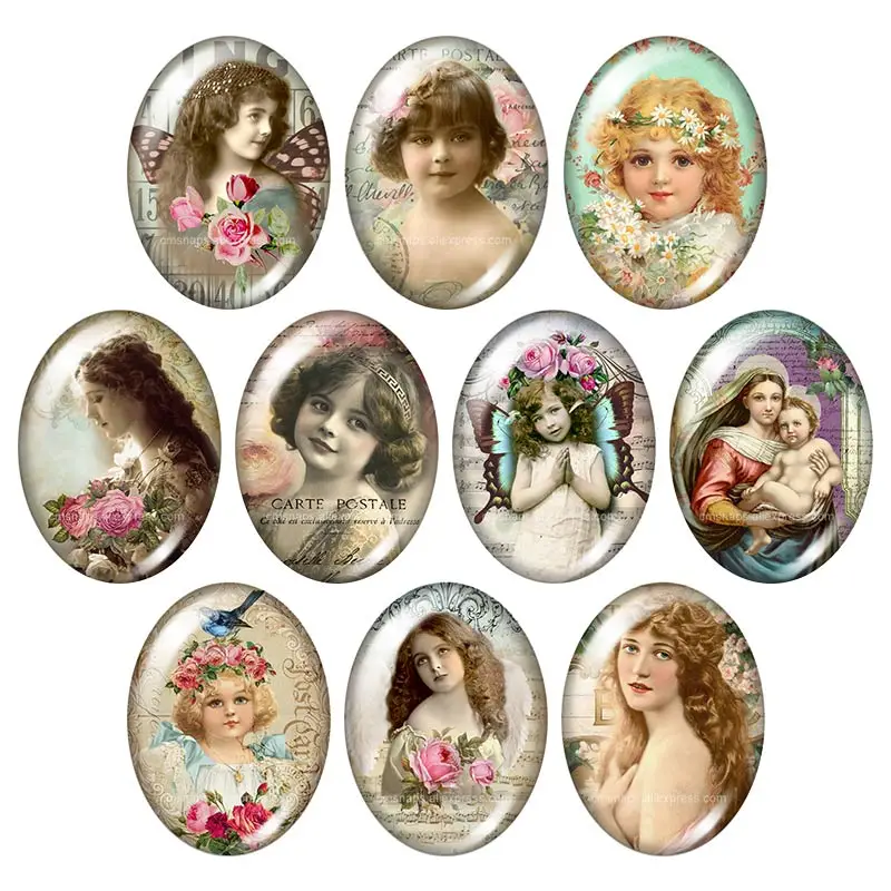 

Blessed Virgin Mary Angel 10pcs mixed 13x18mm/18x25mm/30x40mm Oval photo glass cabochon demo flat back Making findings TB0081