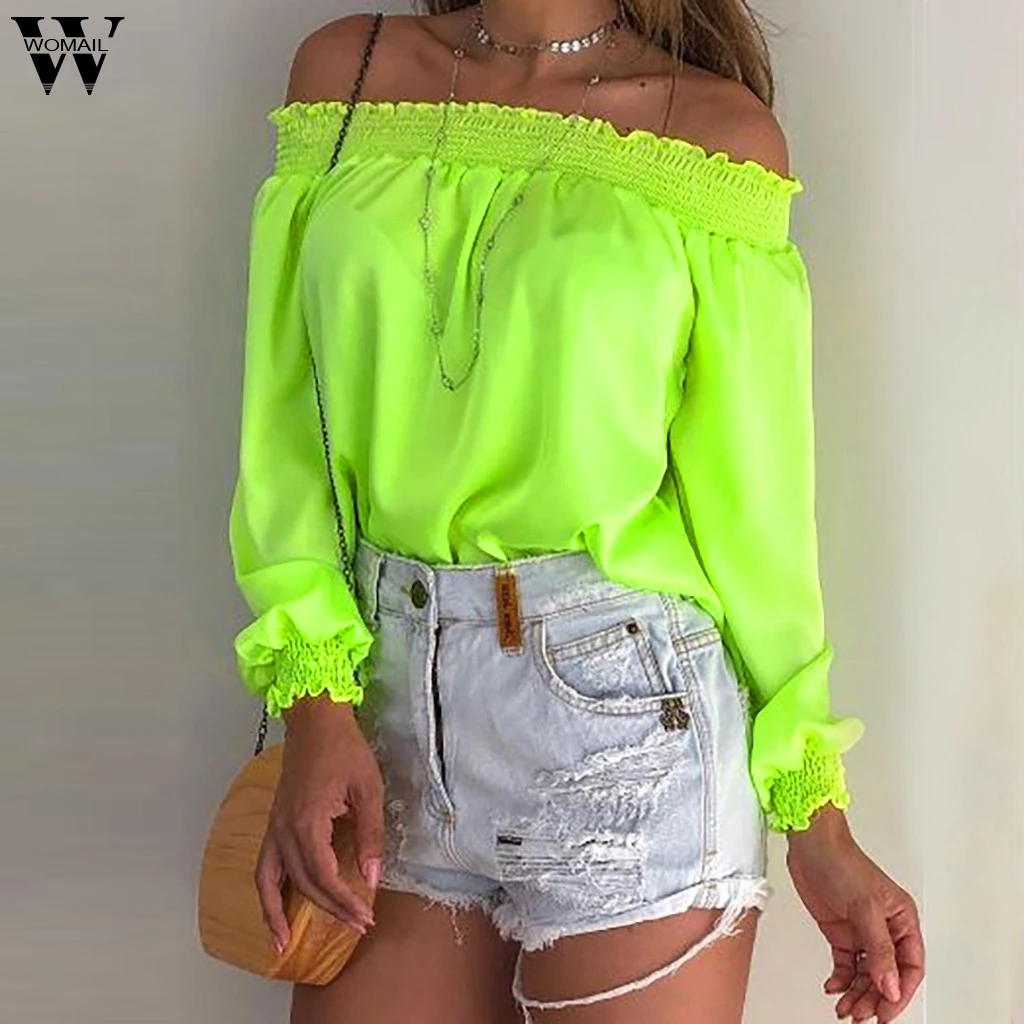 Womail 2019 New Summer Women's T-shirt Fashion Off Shoulder Long Sleeve Solid Ruffles Tops T-shirt For Ladies June5 Camiseta
Womail 2019 New Summer Women's T-shirt Fashion Off Shoulder Long Sleeve Solid Ruffles Tops T-shirt For Ladies June5 Camiseta