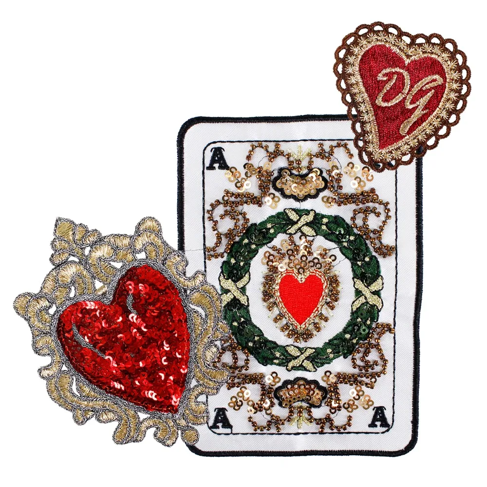 10set Beaded Poker Cards Embroidery Applique Sequin Heart Badges Fabric Patches Sew on for Clothes Decorated Craft Sewing TH1011
10set Beaded Poker Cards Embroidery Applique Sequin Heart Badges Fabric Patches Sew on for Clothes Decorated Craft Sewing TH1011