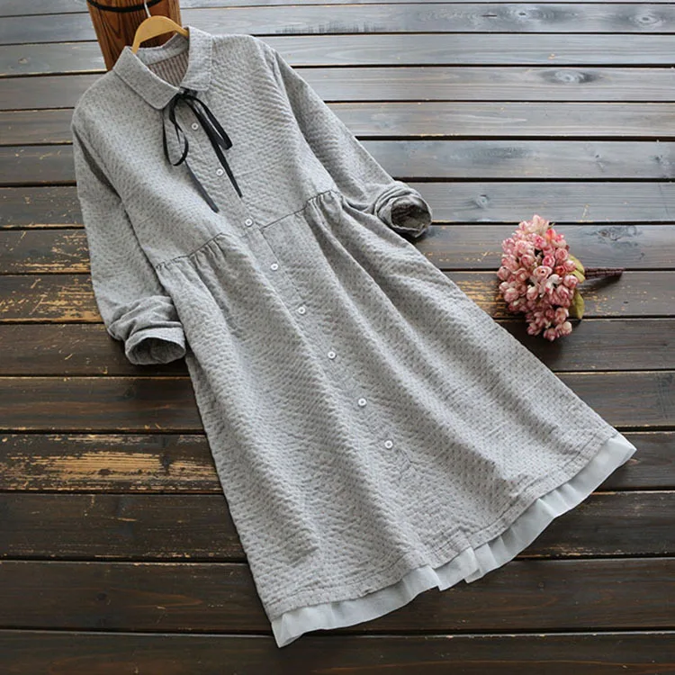 5103 autumn women dress Japan style mori girl Literary polka dot drawstring turndown collar Cotton linen long sleeve midi dress
5103 autumn women dress Japan style mori girl Literary polka dot drawstring turndown collar Cotton linen long sleeve midi dress