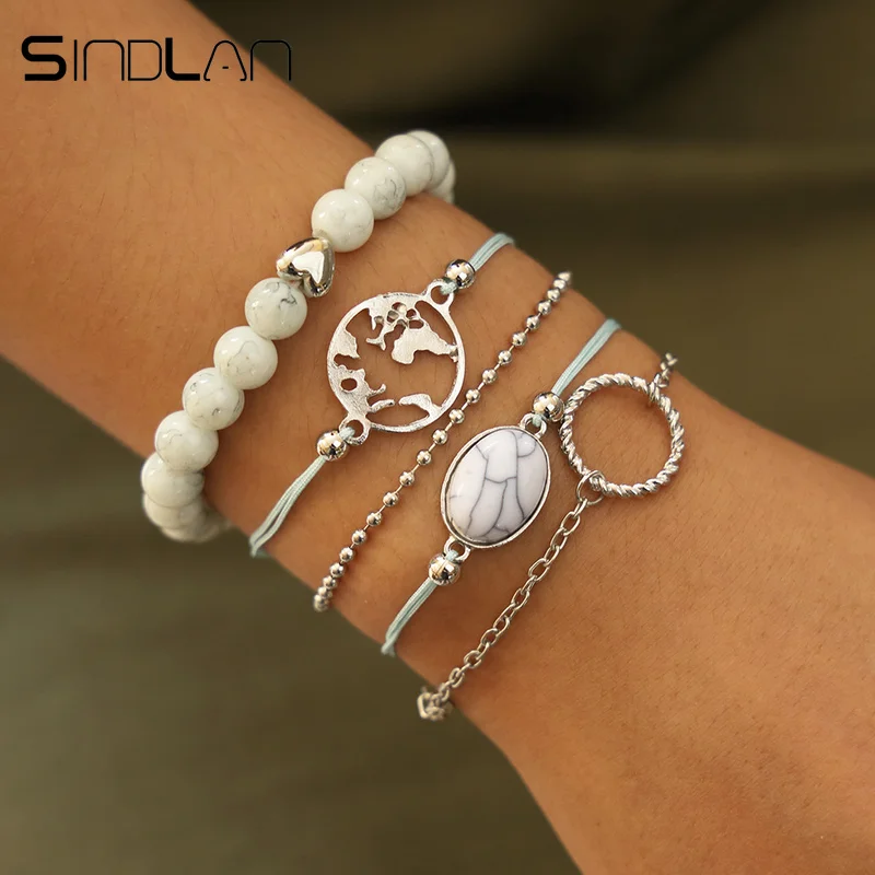 Sindlan 5PCs White Natural Stone Beads Bracelets for Women Vintage Silver Map Chain Bracelets Set Bohemian Female Wrist Jewelry
Sindlan 5PCs White Natural Stone Beads Bracelets for Women Vintage Silver Map Chain Bracelets Set Bohemian Female Wrist Jewelry