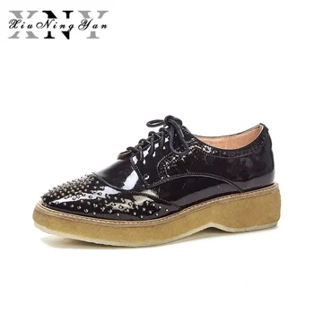 Brand New Flat Platform Shoes Women's Oxfords 100% Genuine Leather Sneakers Autumn 2019 Rivet Lace Up Flats Shoes Woman Footwear
Brand New Flat Platform Shoes Women's Oxfords 100% Genuine Leather Sneakers Autumn 2019 Rivet Lace Up Flats Shoes Woman Footwear