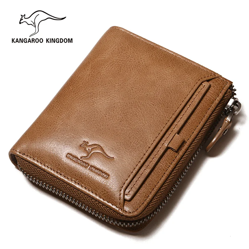KANGAROO KINGDOM brand men wallets genuine leather vintage male small zipper purse wallet with ID credit card holder | Багаж и сумки