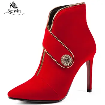 Sgesvier New Pointed toe Ankle Boots for Women Black Red Thin High Heels Pumps Flock Fur Warm Winter Wedding Party Boots OX875
Sgesvier New Pointed toe Ankle Boots for Women Black Red Thin High Heels Pumps Flock Fur Warm Winter Wedding Party Boots OX875