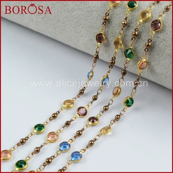 

BOROSA Gold Color 7mm Rainbow Crystal Beads Druzy Crystal Faceted Coin Rosary Chains for Necklace Drusy Jewelry Findings JT199