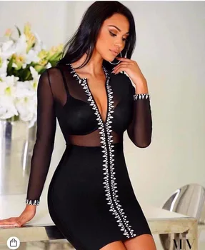 KLEEZY 2018 New Design Sexy Women Black See-through Bodycon with Diamonds Evening Party Club Dress HL4143
KLEEZY 2018 New Design Sexy Women Black See-through Bodycon with Diamonds Evening Party Club Dress HL4143