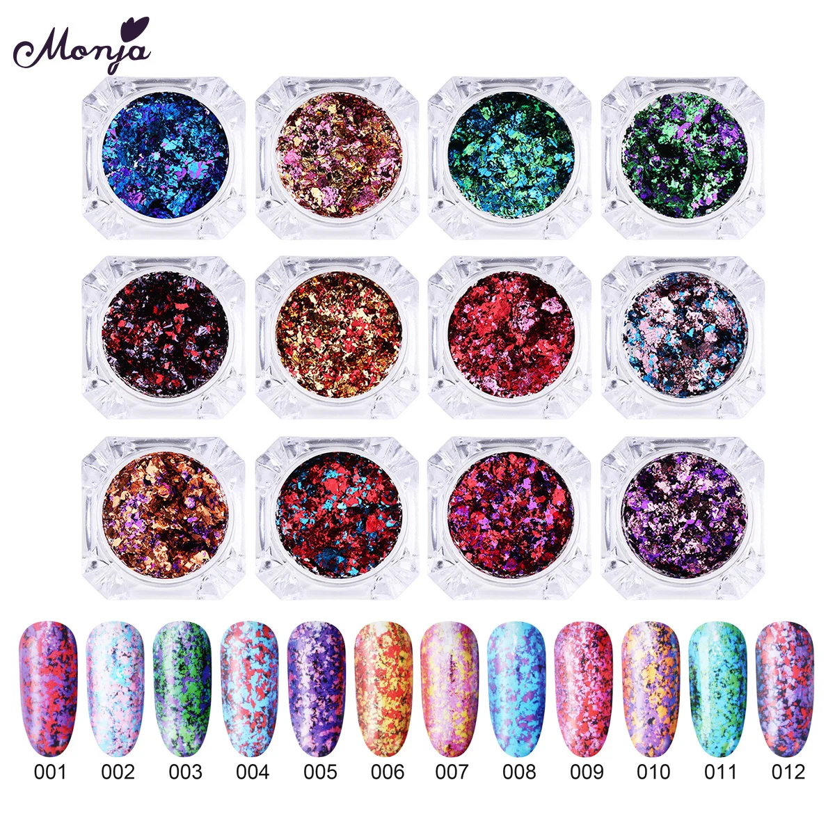 Monja 12 Colors Nail Art Chameleon Firework Glitter Irregular Metal Foil Powder Flake DIY Decorations Manicure Sponge Stick
Monja 12 Colors Nail Art Chameleon Firework Glitter Irregular Metal Foil Powder Flake DIY Decorations Manicure Sponge Stick