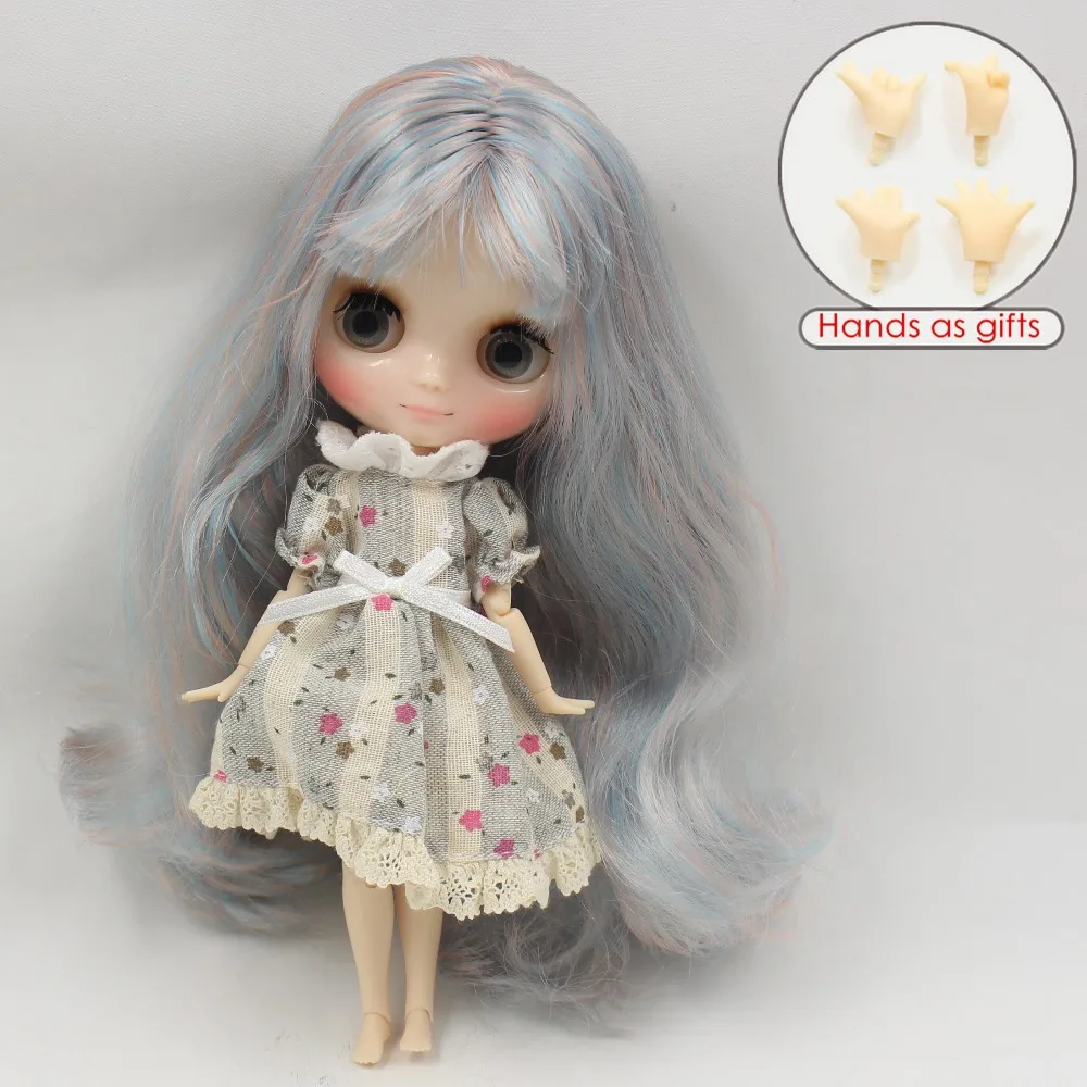 

Free shipping 280BL6909/1010 Nude Middie blyth Doll blue mix pink hair with bangs bjd toy gift, 1/8 doll, 20cm doll