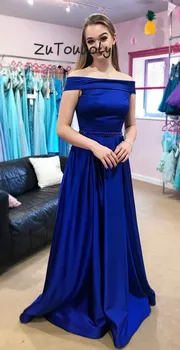 Simple Royal Blue Evening Dress Off Shoulder Beaded Prom Dresses For Graduation Date Aline Fitted Satin Long Party Gowns 2019
Simple Royal Blue Evening Dress Off Shoulder Beaded Prom Dresses For Graduation Date Aline Fitted Satin Long Party Gowns 2019