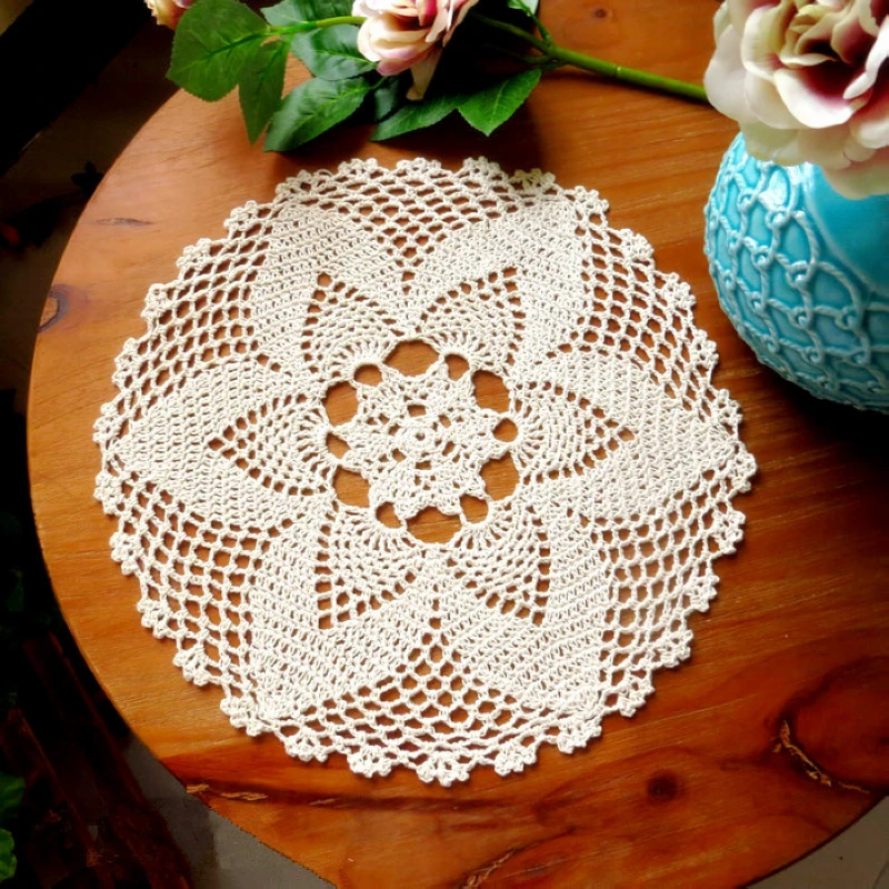 1pc Round Hand Crochet Floral Lace Hollow Table Mat Cloth Doily Coaster Cotton Blend