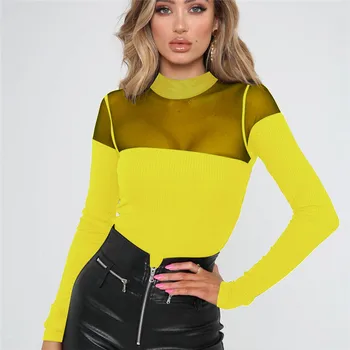 Sexy Women Lace Knitted Spliced Playsuit Bodysuit Ladies Sheer Mesh Casual Turtleneck Long Slevees Leotard Top Jumpsuit
Sexy Women Lace Knitted Spliced Playsuit Bodysuit Ladies Sheer Mesh Casual Turtleneck Long Slevees Leotard Top Jumpsuit