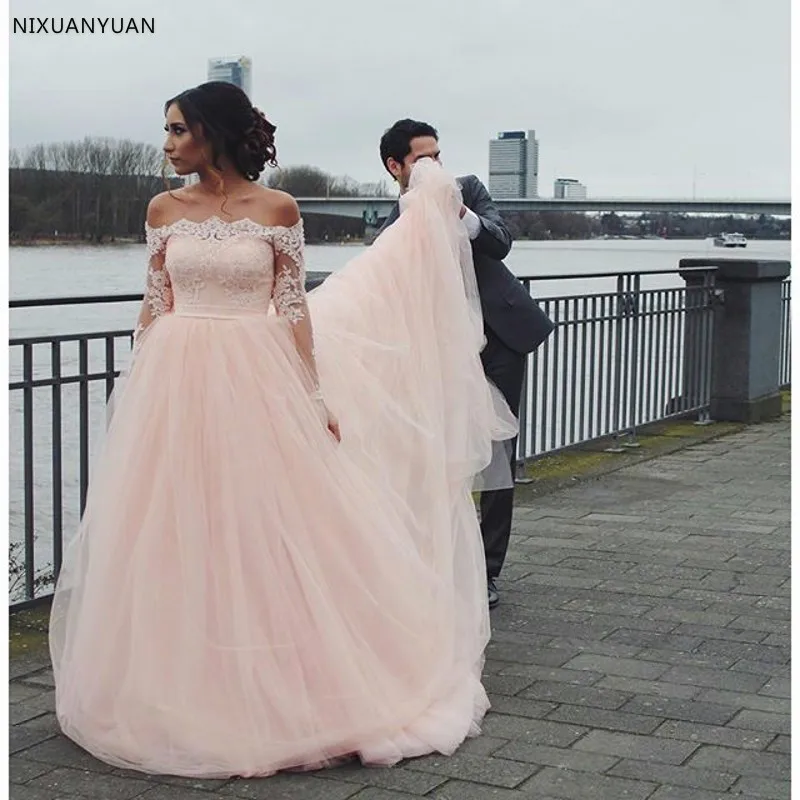 Robe De Mariage Long Sleeves Wedding Dresses 2019 A Line Off Shoulder Appliques Lace Bridal Gowns Plus Size Vestido De Noiva 
Robe De Mariage Long Sleeves Wedding Dresses 2019 A Line Off Shoulder Appliques Lace Bridal Gowns Plus Size Vestido De Noiva