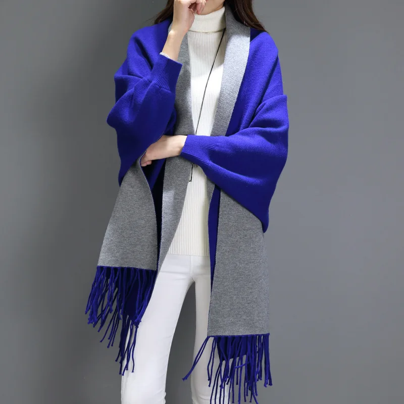 New pure color blue scarf autumn and winter two-sided color long-sleeved multi-purpose shawl bat sleeve cape echarpe hiver femme
New pure color blue scarf autumn and winter two-sided color long-sleeved multi-purpose shawl bat sleeve cape echarpe hiver femme