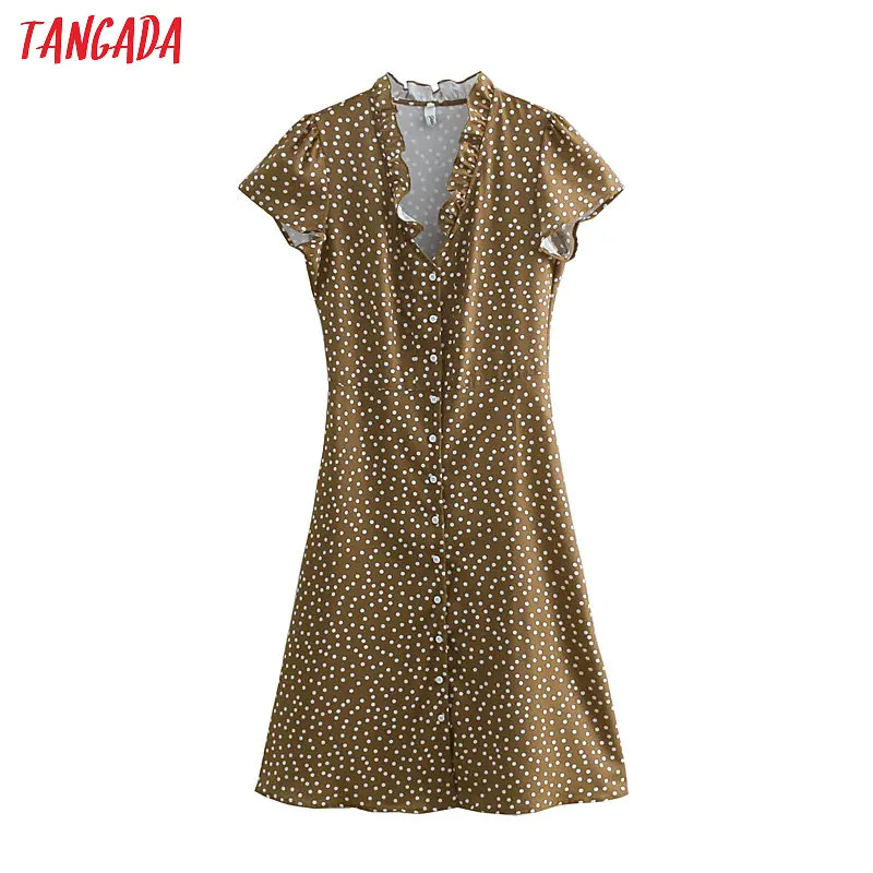 Tangada sweet polka dot sundress women summer short sleeve dress ruffles v neck brown knee length dresses vestidos female 2S01
Tangada sweet polka dot sundress women summer short sleeve dress ruffles v neck brown knee length dresses vestidos female 2S01
