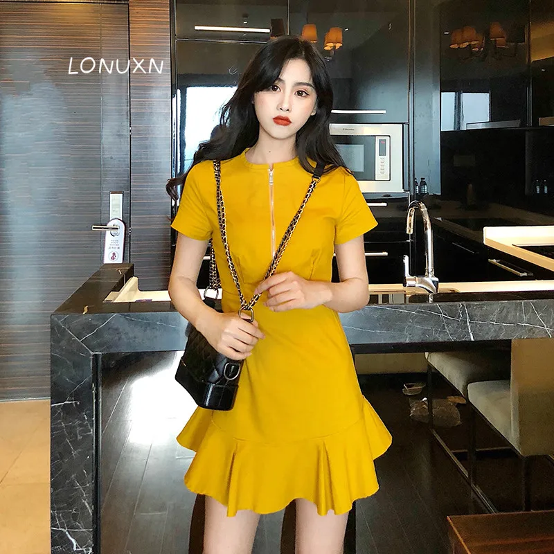 high quality Korean version Chic Female new temperament Slim fit Short sleeve yellow dress Girl package Hip Sexy Fish tail dress
high quality Korean version Chic Female new temperament Slim fit Short sleeve yellow dress Girl package Hip Sexy Fish tail dress
