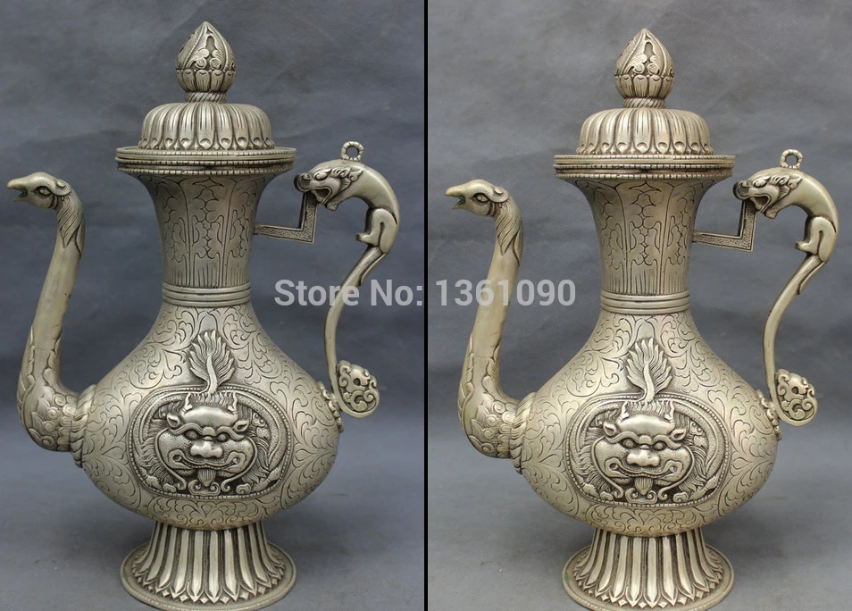 xd 00846 13" Tibet Silver Auspicious Wealth Dragon Phoenix Head Statue Wine Pot Teapot
xd 00846 13" Tibet Silver Auspicious Wealth Dragon Phoenix Head Statue Wine Pot Teapot