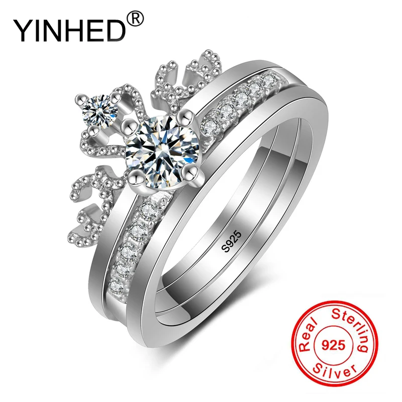 YINHED Luxury Princess Queen Crown Ring Set Genuine 925 Sterling Silver Wedding Jewelry 5mm Round Cubic Zirconia Ring ZR545
YINHED Luxury Princess Queen Crown Ring Set Genuine 925 Sterling Silver Wedding Jewelry 5mm Round Cubic Zirconia Ring ZR545