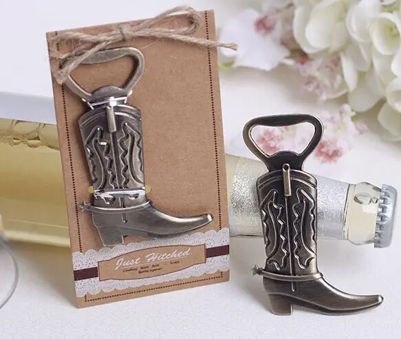 

25Pcs/Lot 2015 Lace wedding favors of "Just Hitched" Cowboy Boot Bottle Opener Wedding Gift with Lace card For Party Decorations