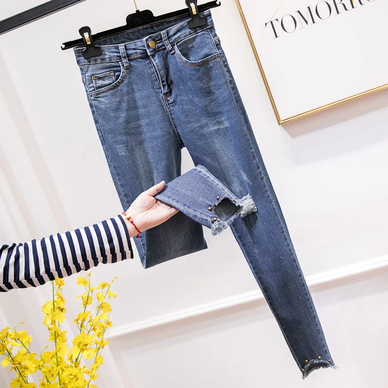 High Waist Rivet Ripped Skinny Pencil Jeans Woman Plus Size Blue Mom Stretch jeans Ladies women jeans pants Denim jeans femme
High Waist Rivet Ripped Skinny Pencil Jeans Woman Plus Size Blue Mom Stretch jeans Ladies women jeans pants Denim jeans femme