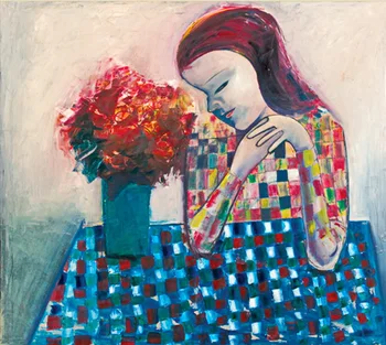 Modern handmade painting girl and fresh flower on oil canvas for living room decor and wallpaper
Modern handmade painting girl and fresh flower on oil canvas for living room decor and wallpaper